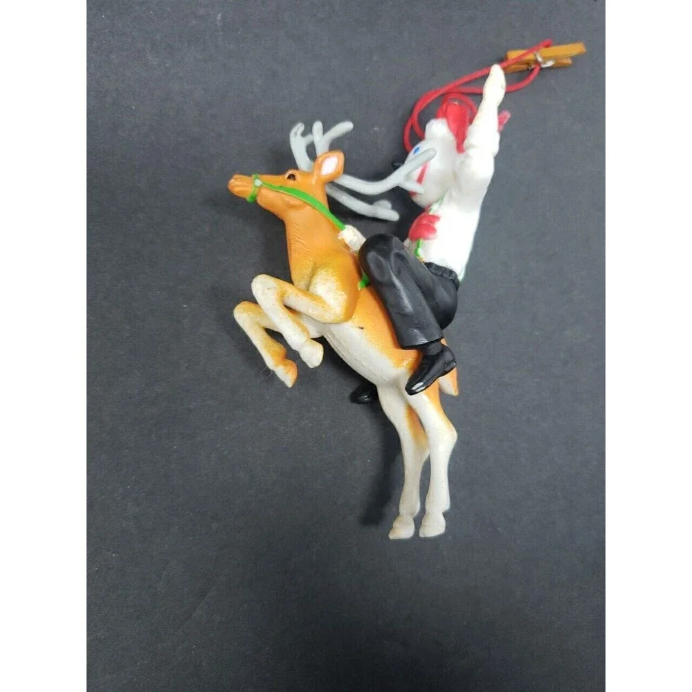 JACK In The Box Santa Ornament Riding Reindeer Antlers Vintage Christmas Ad